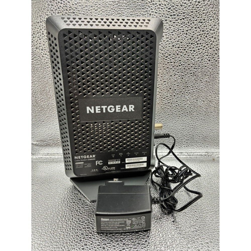 Netgear CM600 Cable Modem DOCSIS 3.0 24x8 High Speed Black with Power Adapter